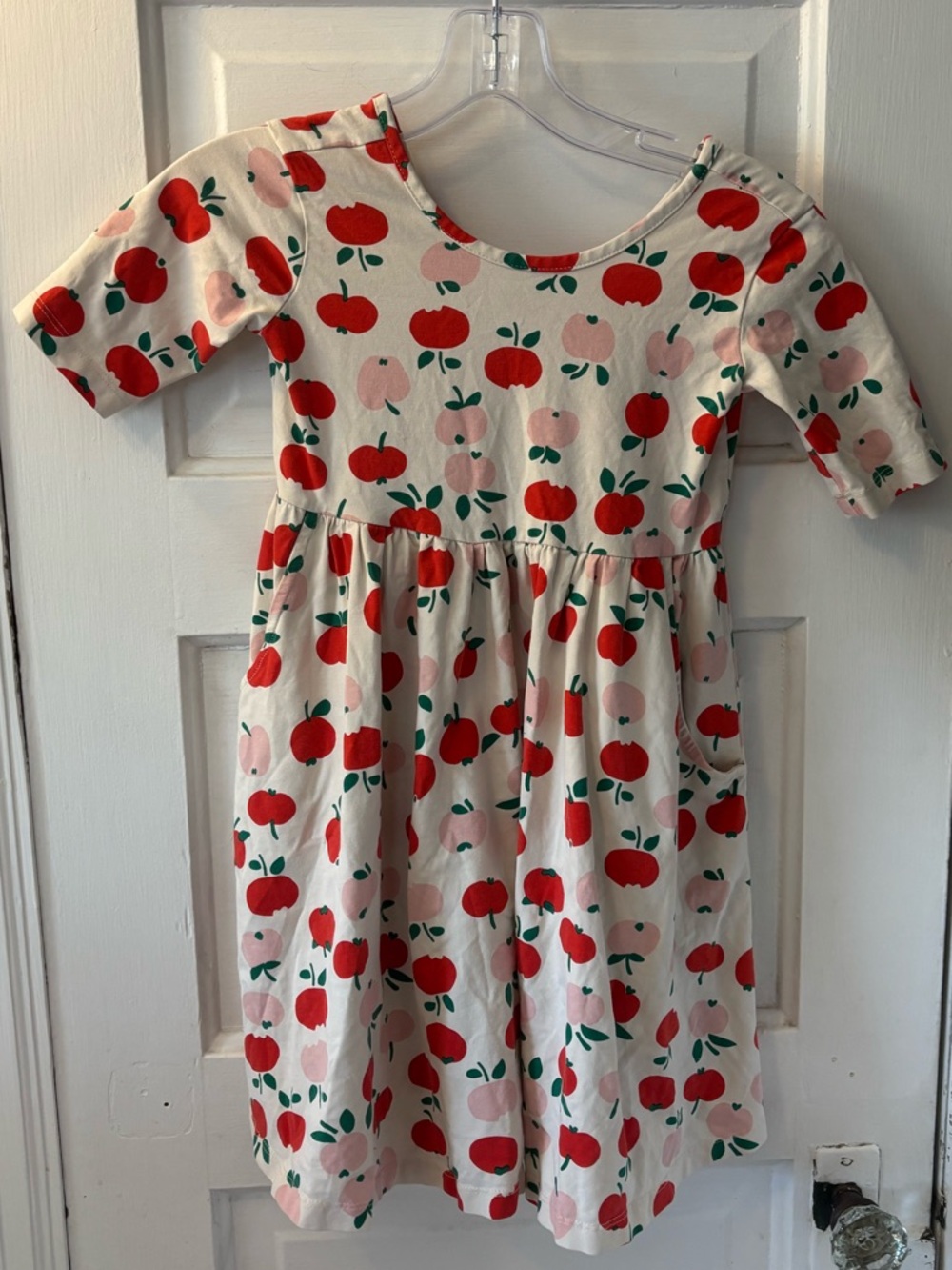 Hanna Andersson Girls White Skater Apple Print Dress Knee Length Organic Cotton - Picture 2 of 4